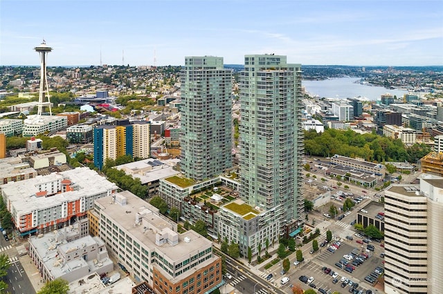 bird's eye view featuring a water view