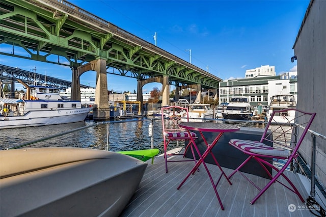 view of dock featuring a water view