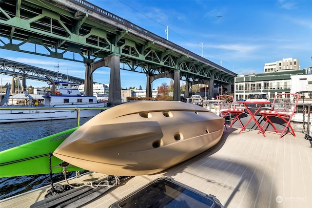 dock area with a water view