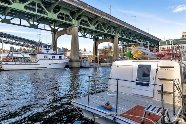 dock area with a water view