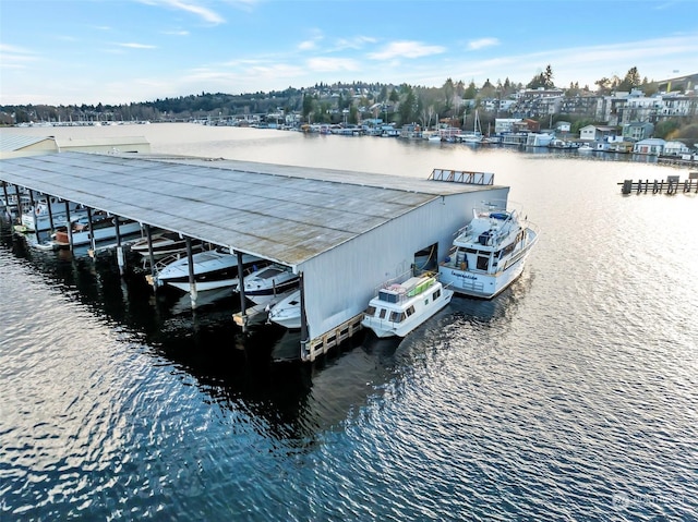 view of dock with a water view