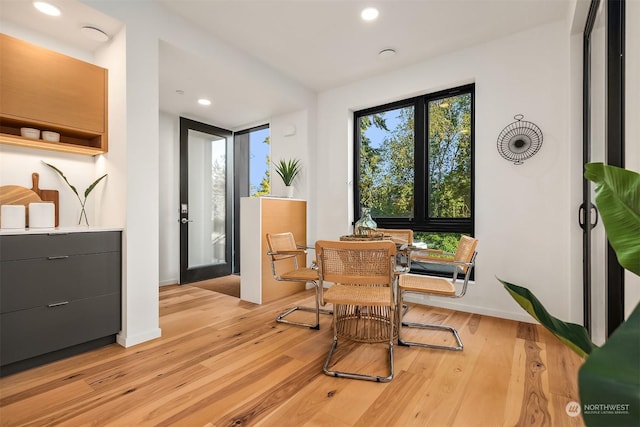 sitting room with light hardwood / wood-style flooring