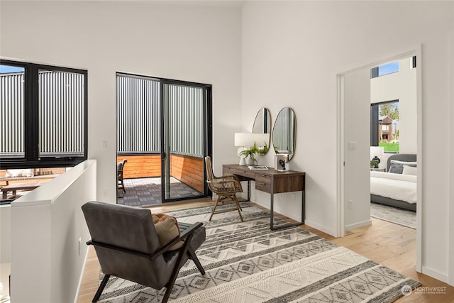 sitting room featuring light hardwood / wood-style flooring