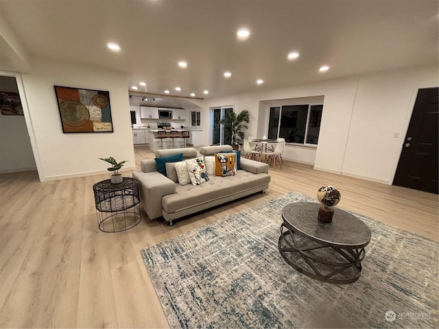 living room with light hardwood / wood-style flooring