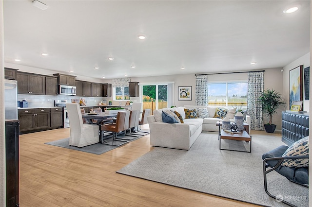 living room with light hardwood / wood-style flooring