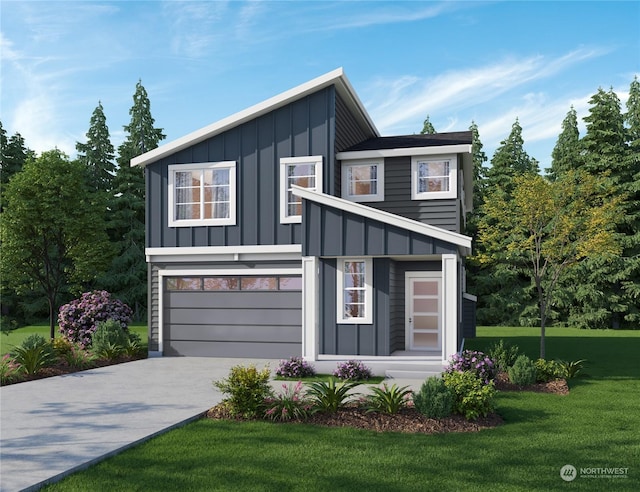 modern home featuring a garage and a front yard