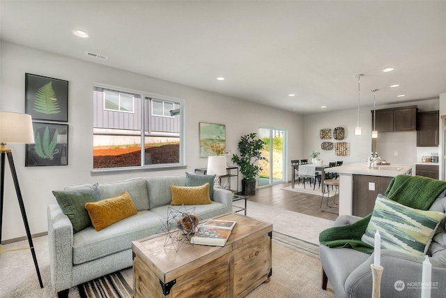 living room featuring sink