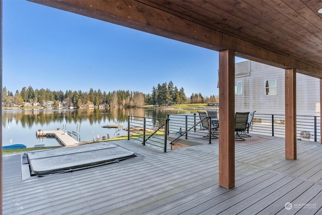 view of dock with a water view