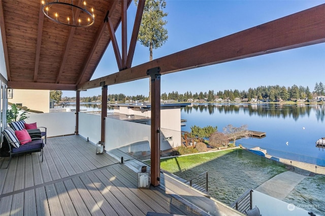 view of dock with a water view