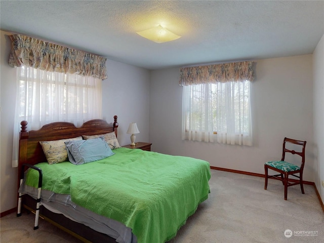 bedroom featuring carpet and a textured ceiling