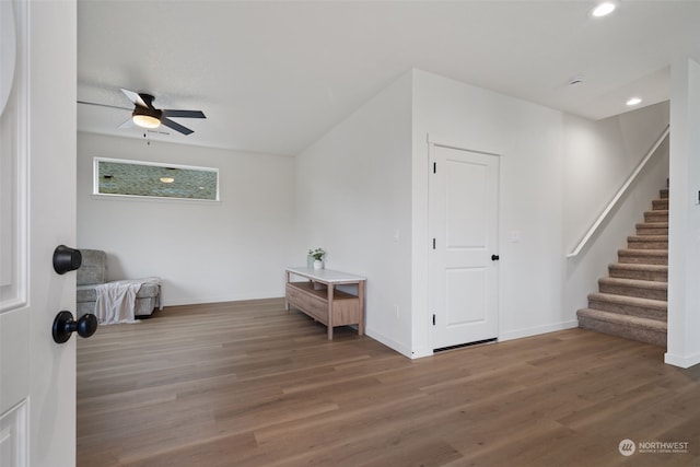 interior space featuring ceiling fan and hardwood / wood-style floors