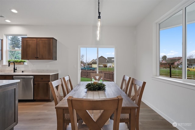 dining space featuring a healthy amount of sunlight and light hardwood / wood-style floors