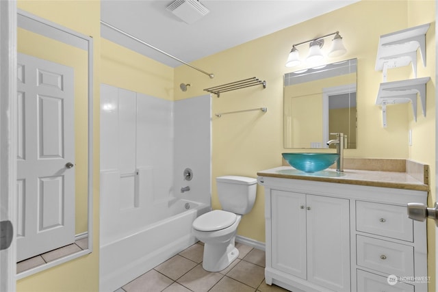 full bathroom featuring toilet, vanity, tub / shower combination, and tile patterned floors