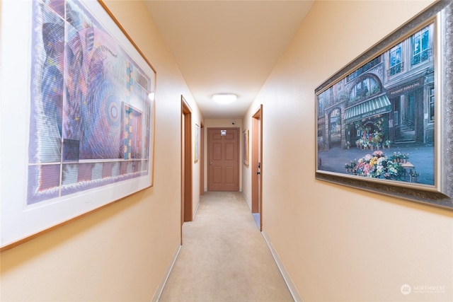 corridor with light colored carpet