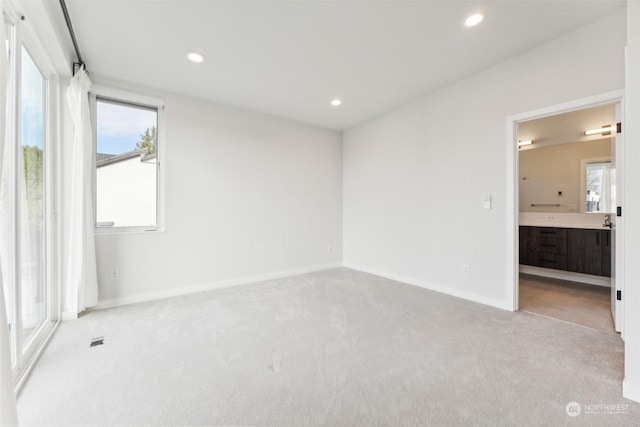 spare room featuring light colored carpet