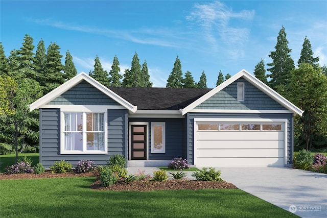 view of front of home with a garage and a front yard