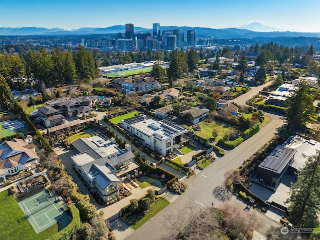 bird's eye view with a mountain view