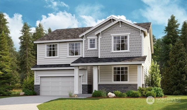 craftsman-style house with a garage and a front yard