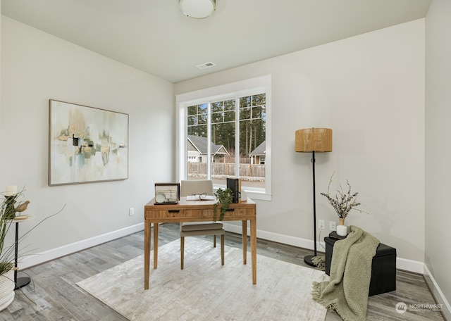 home office featuring wood-type flooring