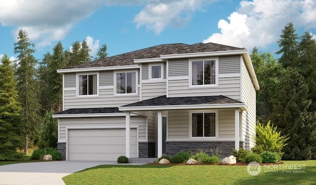 view of front of house with a garage and a front yard