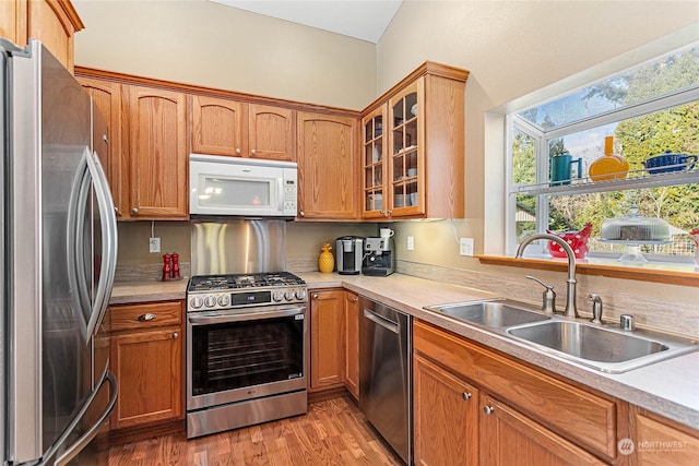 kitchen featuring light hardwood / wood-style floors, sink, and appliances with stainless steel finishes