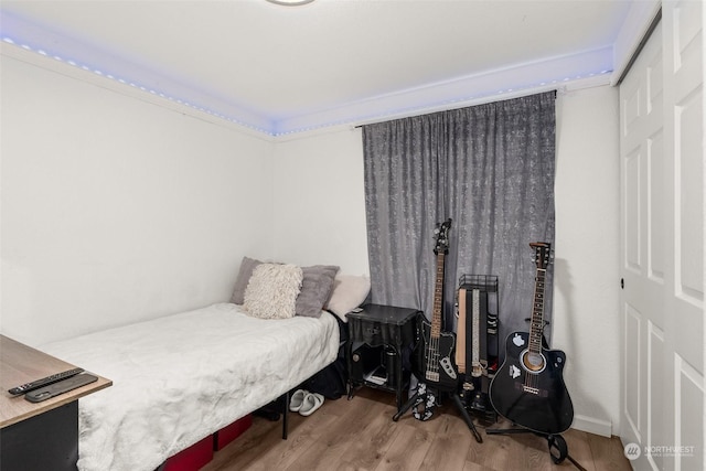 bedroom with hardwood / wood-style flooring