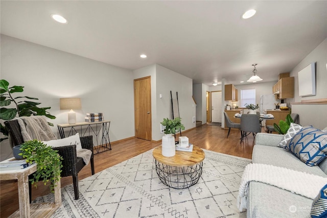 living room with light hardwood / wood-style flooring