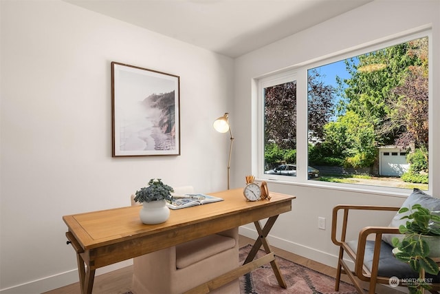 office space with hardwood / wood-style floors