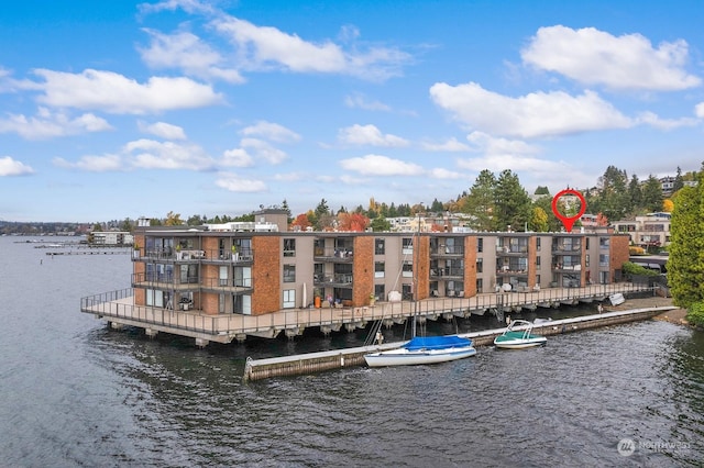 dock area with a water view