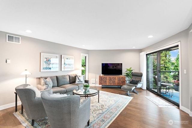 living room with hardwood / wood-style floors