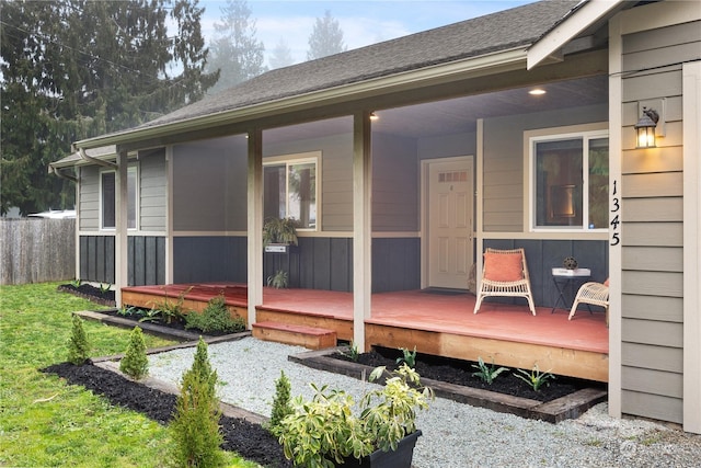 entrance to property with a wooden deck