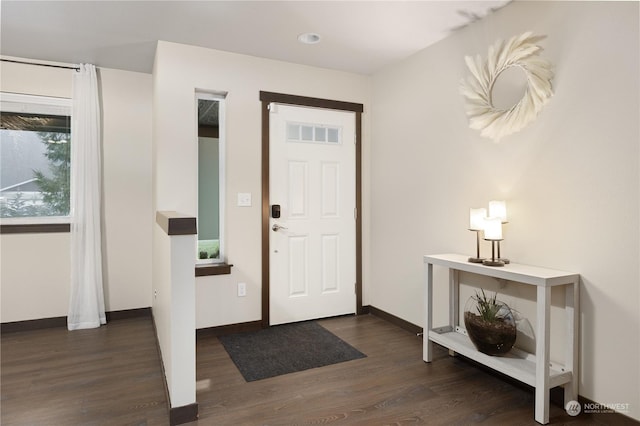 entryway with dark hardwood / wood-style flooring