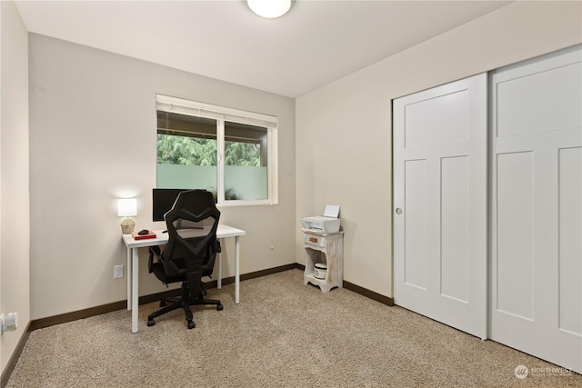 view of carpeted home office