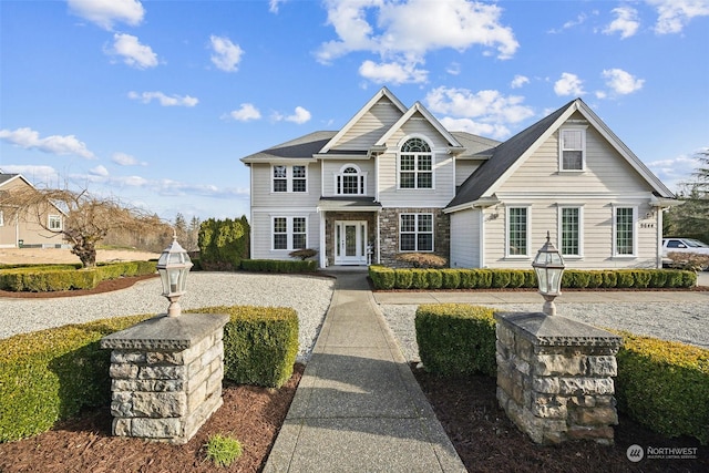 view of front facade with stone siding