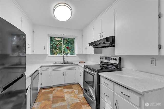 kitchen featuring sink, white cabinets, and stainless steel appliances