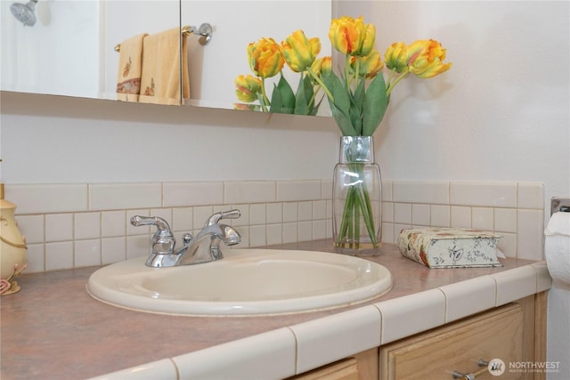 bathroom featuring decorative backsplash and vanity