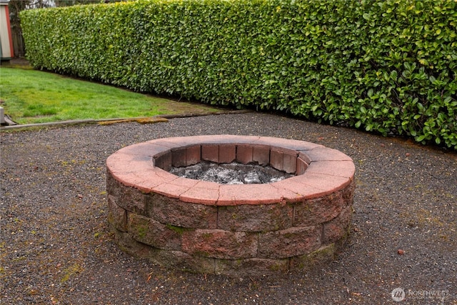 view of yard with an outdoor fire pit