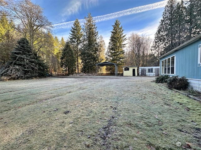 view of yard featuring an outdoor structure