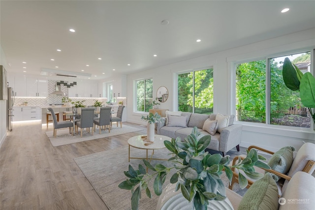 living room with light wood-type flooring