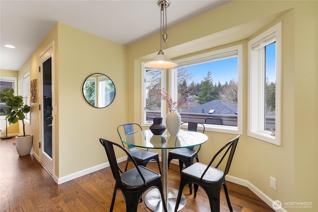 dining room with baseboards and dark wood-style flooring