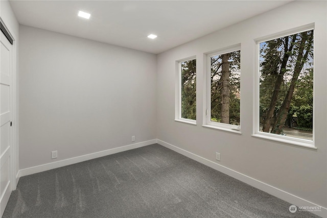 empty room with dark colored carpet