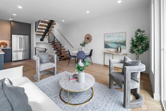 2011A Dexter Ave N, Seattle, WA 98109 - living room featuring stairway, recessed lighting, and light wood-type flooring