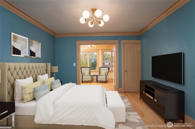 811 N I St, Tacoma, WA 98403 - bedroom with wood finished floors, an inviting chandelier, and ornamental molding