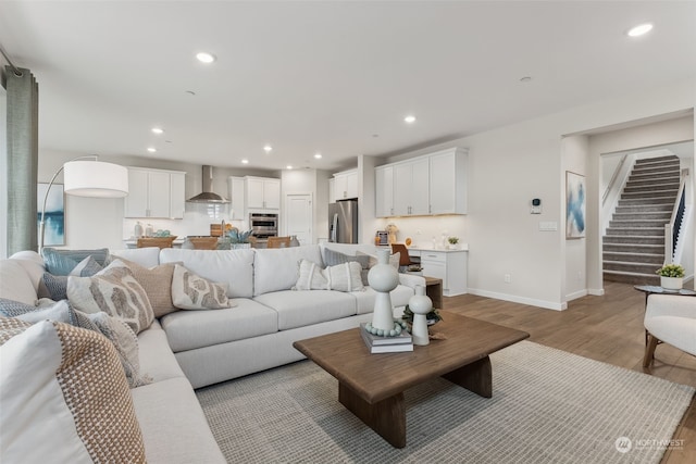 living room featuring light wood-type flooring