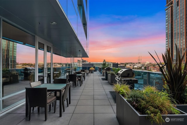 patio terrace at dusk with grilling area