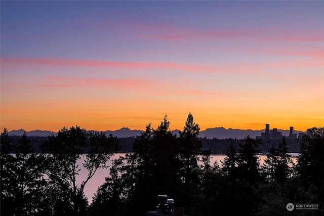 property view of mountains featuring a water view