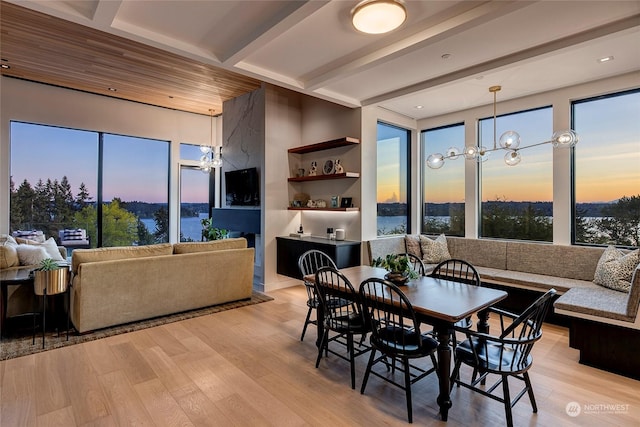 dining room featuring light hardwood / wood-style floors and a chandelier