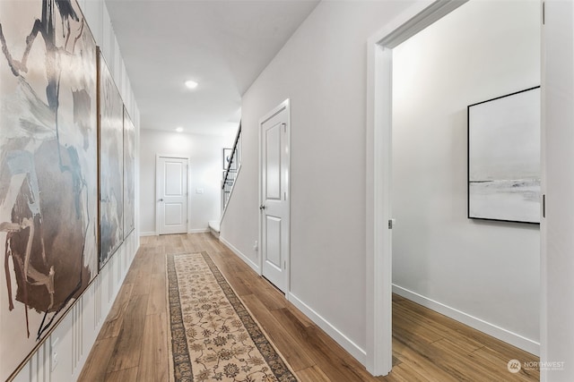 hallway with light wood-type flooring