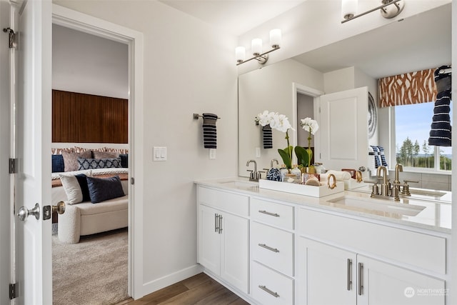 bathroom featuring hardwood / wood-style flooring and vanity