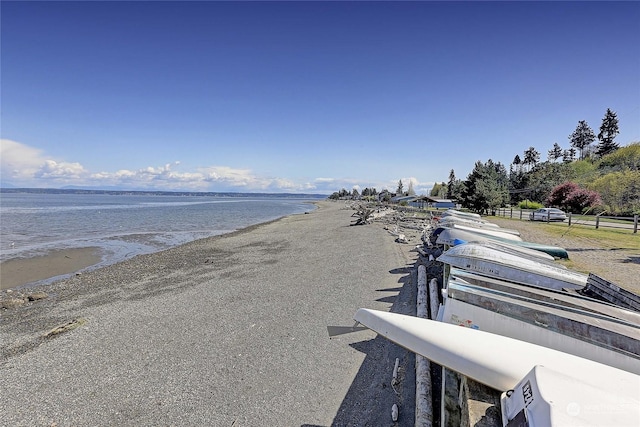 view of water feature with a beach view